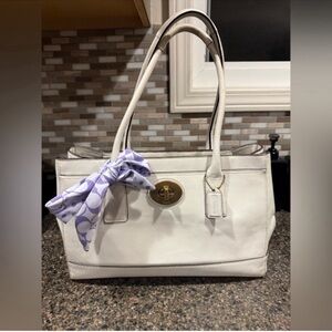 Coach White Tote Bag with Purple Silk Accent